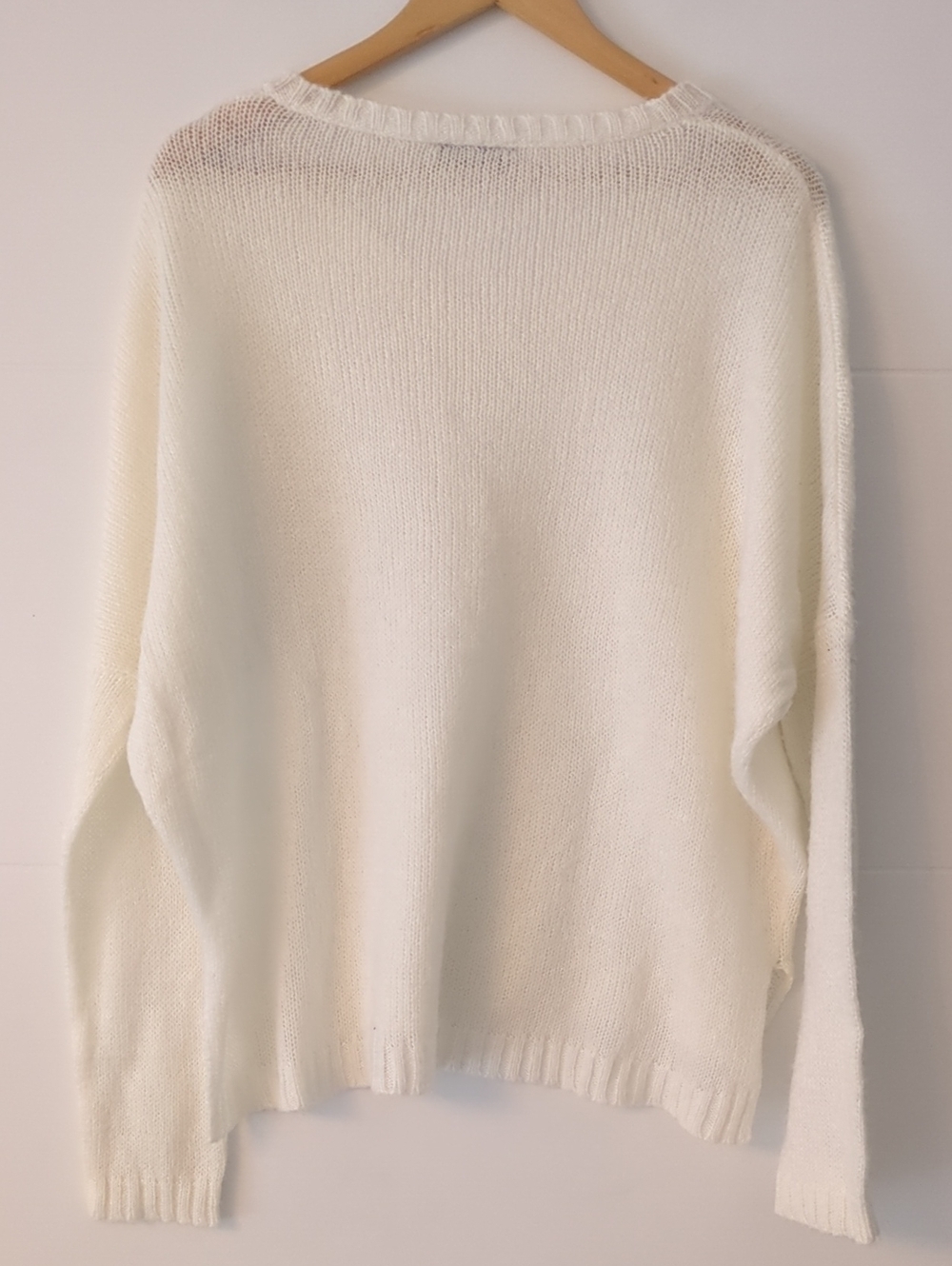 Wooden Ships Cream V-Neck Lightweight Wool Mohair Blend Knit Sweater Crew neck L - Picture 4 of 5
